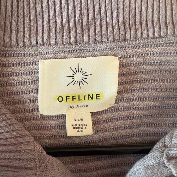 Offline Aerie Ribbed 1/4 Zip Pullover Sweatshirt Size M Purple Oversized Comfy - Picture 4 of 11